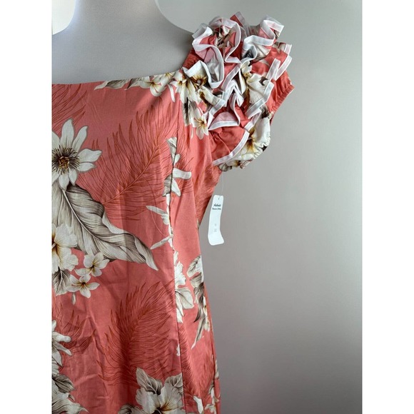 NWT Pacific Legend Hibiscus Pink Cotton Hawaiian Ruffle Long Muumuu Dress 2XL - Picture 9 of 16